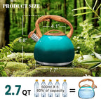 GGC Tea Kettle for Stove Top, 3.1QT/3L Whistling Tea Kettles for Boiling Water Coffee or Milk, Gradient Green Tea Pot with Wood Parttern Handle, Stainless Steel Tea Pot for Home and Kitchen