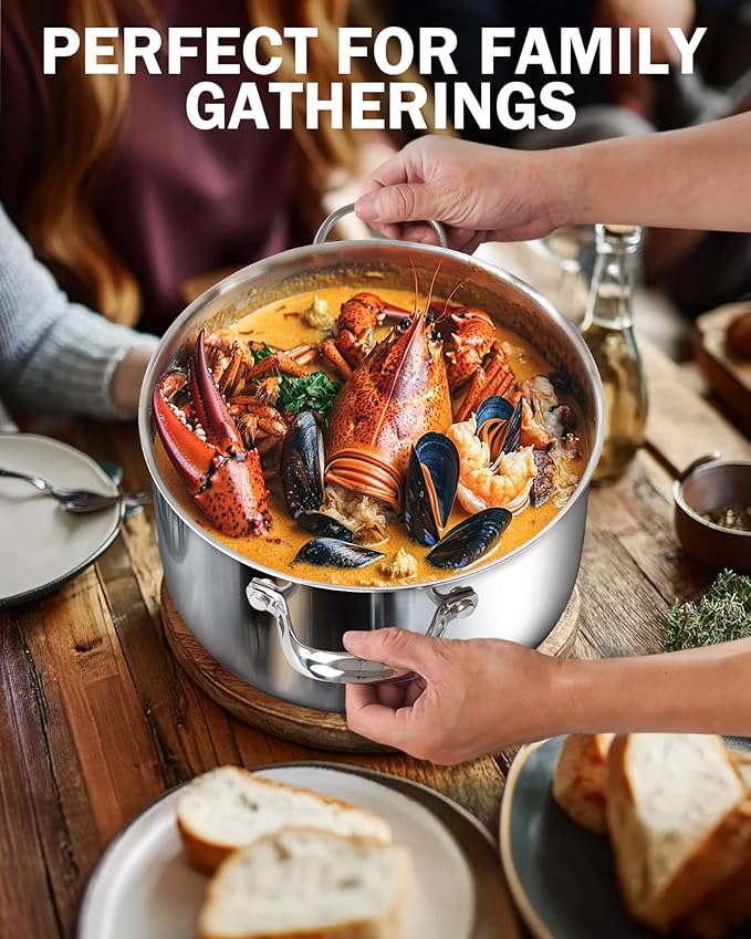 Cooks Standard Multi-Ply Clad Stainless Steel Stock Pot, 7-Quart Pasta Cooking Canning Dutch Oven Pot with Lid, Deep Stockpot Induction Cookware