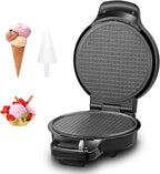 FOHERE Waffle Cone Maker Machine and Ice Cream Bowl Maker with Browning Control, Double Side Nonstick Waffle Bowl Maker with Cone Roller, 7.5” Thin Waffle Maker for Home Kitchen