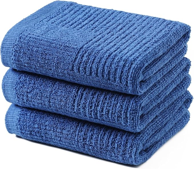 Dish Towels for Kitchen, Absorbent Cotton Kitchen Towels for Drying Dishes, Terry Tea Towels for Cleaning Set of 3 (Blue, 16x26)