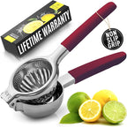 Zulay Lemon Squeezer Stainless Steel with Premium Heavy Duty Solid Metal Squeezer Bowl and Food Grade Silicone Handles - Large Manual Citrus Press Juicer and Lime Squeezer Stainless Steel (Cranberry)