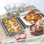 Baking Sheet with Silicone Mat Set of 4, Stainless Steel Cookie Sheet Baking Pan Tray with Silicone Mat, Non Toxic & Heavy Duty & Easy Clean - Size of 10 inch