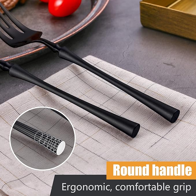 Lemeya 24-Piece Black Silverware Set for 6,Modern 18/10 Stainless Steel Flatware Set,Unique Rustic Cutlery Utensils Set,Spoon and Fork Set for Home, Restaurant,Wedding,Mirror Polished,Dishwasher Safe