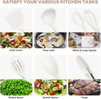 TeamFar Kitchen Cooking Utensils, 10 pcs Silicone Cooking Utensils Set, 446°F Heat Resistant Kitchen Gadgets Tools Set w/Spatula, Turners, Spoons, Soup Ladle, Pasta Server for Nonstick Cookware, White
