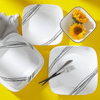 Corelle Vitrelle 18-Piece Service for 6 Dinnerware Set Triple Layer Glass and Chip Resistant, Lightweight Square Plates and Bowls Set, Simple Sketch