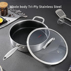DELARLO Tri-Ply Stainless Steel 5.5QT Saute Pan With Lid, Nonstick 12.3 Inch Deep Frying Pan, Induction Large Skillet, Cooker Pan for Chefs, 12inch Chef's Pan Dishwasher & Oven Safe 650℉