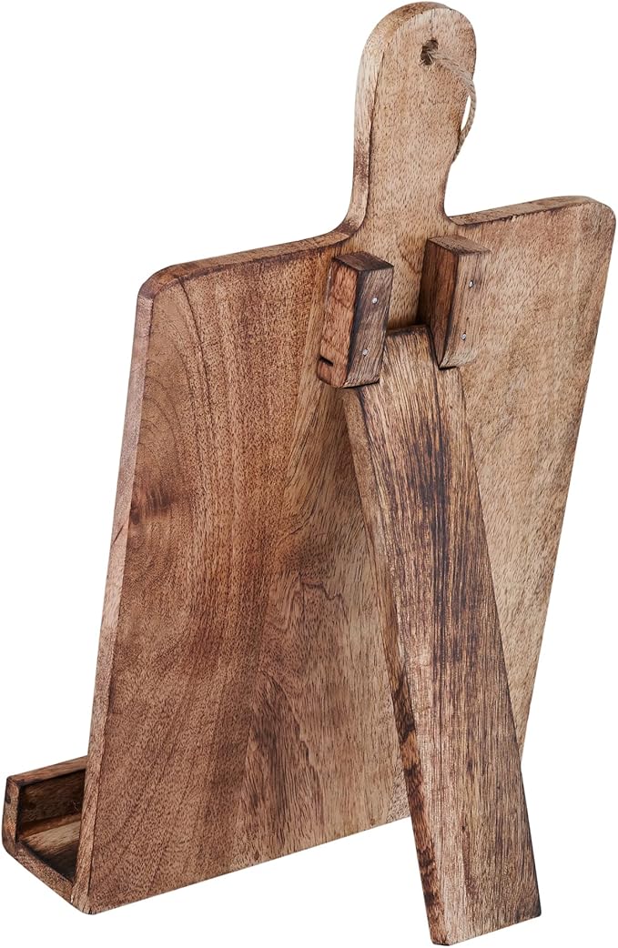 Wedding Gift Wooden Cookbook Stand Chopping Board Style Foldable Recipe Book Stand Holder Easel for Kitchen Text Book Tablet L 9.5 x B 1.5 x H 14 inches (Brown)