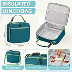 Kids Lunch Bento Box with Thermo Ice Pack Food Container with Insulated Lunch Bag, Insulated Water Bottle with Straw for Girls Boys,Green