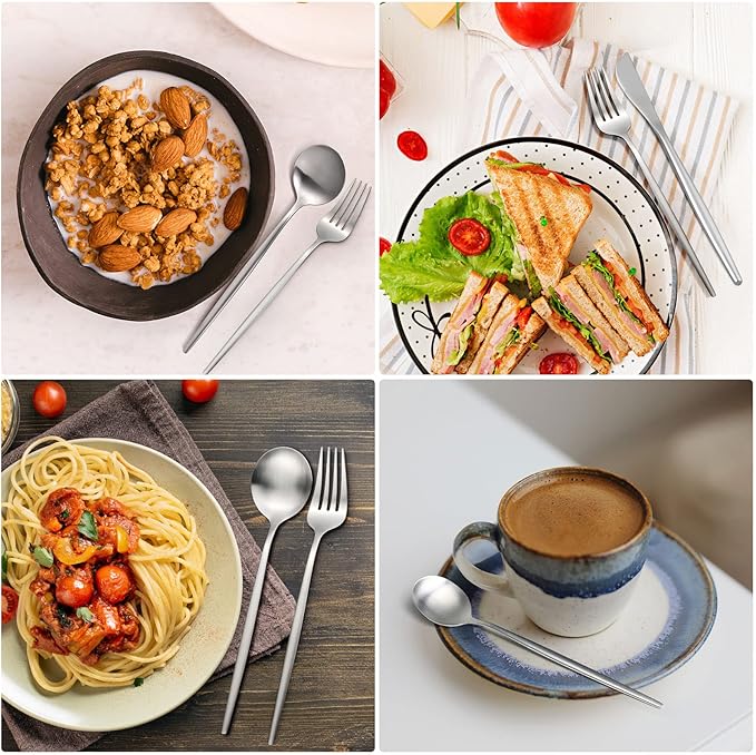 MIKIWAY 20-Piece Silverware Set for 4, Stainless Steel Flatware, Matte Cutlery Tableware, Kitchen Utensils Include Spoons and Forks, Satin Polished, Dishwasher Safe