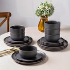 LERATIO Stoneware Dinnerware Sets for 6,Handcarft Ceramic Plates and Bowls Sets,Chip and Scratch Resistant Dishes, Dishwasher & Microwave Safe, Oven safe,Reactive Glaze-Speckled Ashen