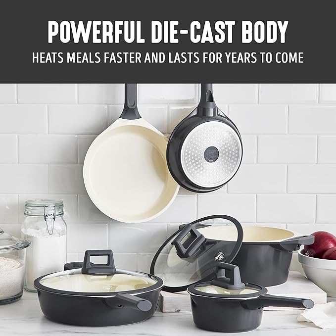 GreenLife 8 Piece Ceramic Nonstick Cookware Set, Induction Suitable Non Toxic PFAS-Free Pots & Pans, Dishwasher Safe, Cooking Set, Stock Pot, Saucepans & Frying Pans, Kitchen Cooking, Graphite