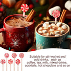 Sliner 120 Pcs 6 Inches Christmas Wooden Coffee Stir Sticks Stripe Candy Coffee Stirrers Disposable Drink Stirrers Candy Beverage Mixer with Round Ends for Cocktail Hot Drinks Party Supplies
