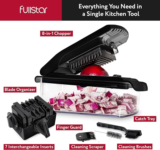 Fullstar The Original Pro Chopper - Vegetable Chopper and Spiralizer, Food Chopper with Container, Fruit Slicer, Kitchen Gadgets & Accessories, Home Essentials (8 in 1, Black)