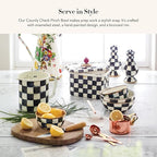 MACKENZIE-CHILDS Enamel Pinch Bowl, Small Bowl for Kitchen Ingredients, 1.5-Cup Capacity, Black-and-White Courtly Check