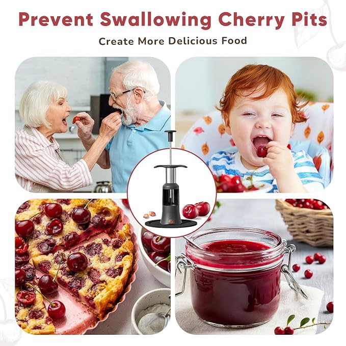 2 in 1 Cherry Pitter Remover Tool, Premium Quick Release Cherry Pitter, Press & Push Type, Large 33mm Cherry Seed Remover, Durable, Food Grade Stainless Steel & PP Plastic