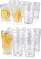 KOXIN-KARLU Hammered 15-ounce and 24-ounce Plastic Tumbler Acrylic Glasses Drinking Cups, set of 12 Clear
