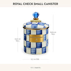 MACKENZIE-CHILDS Small Enamel Canister, Kitchen Storage Container for Flour and Sugar, 1.13 Liters, Blue-and-White Royal Check