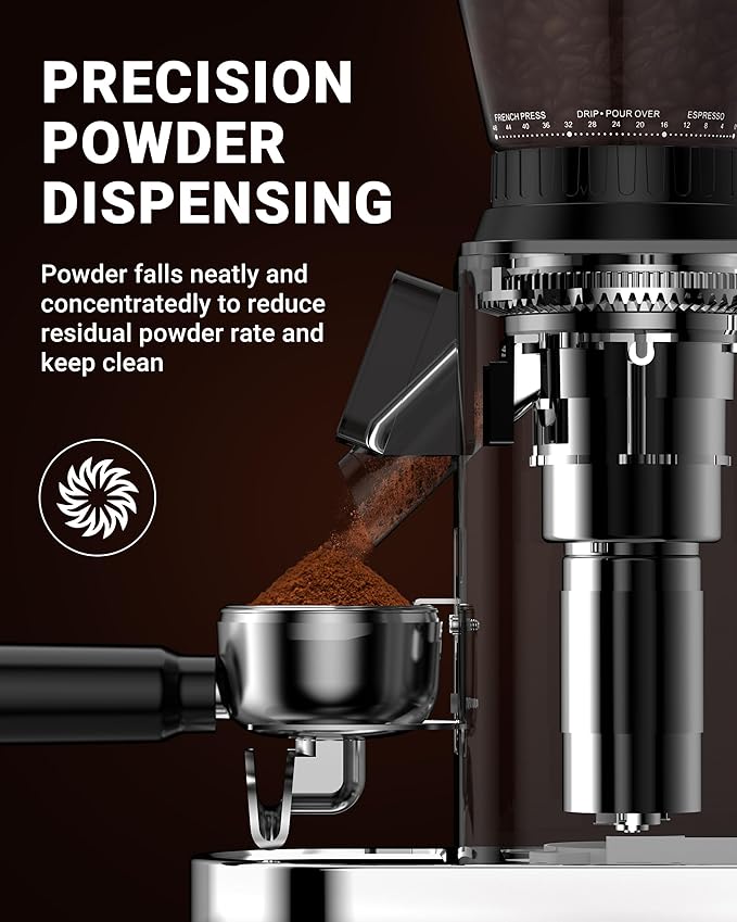 AMZCHEF Coffee Grinder, Burr Coffee Bean Grinder for Home Use with 48 Precise Grind Settings, Detachable Funnel Stand for Espresso, LED Control Panel, Anti-static Design, silver