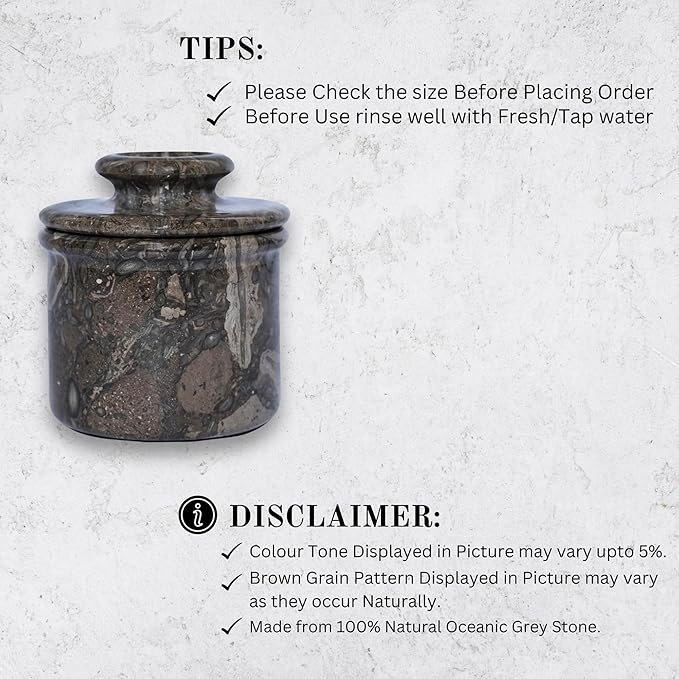 Oceanic Marble Butter Crock with Lid: 4" Gray Marble Handmade Butter Storage Dish - Stylish Kitchenware