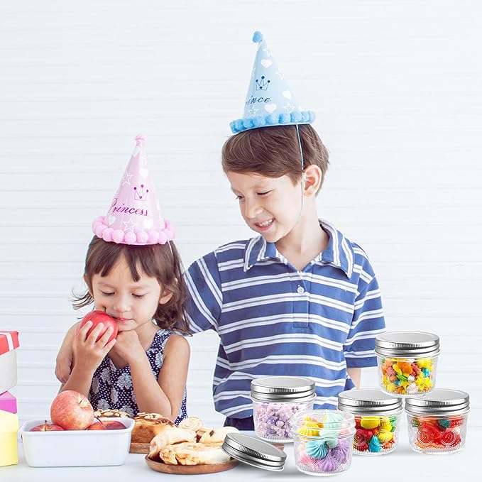 Amzcku 4 oz Glass Mason Jars with Regular Mouth Lids - 24-Pack Glass Canning Jars for Storage, Overnight Oats, Jam, Jelly, Honey, Beans, Spices, Wedding Favors, Shower Favors