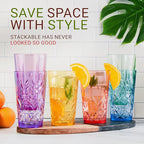 Royal Plastic Drinking Tumbler, Premium Quality Water Glasses, Dishwasher-Safe BPA-Free Durable Mixed Colors Assorted Stackable Cups, 18 oz Set of 6