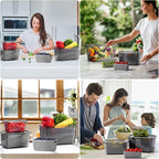 LUXEAR 4 Pack Fruit Containers for Fridge, Vegetable Storage Container with Lids &Removable Colander Produce Saver Organizer for Refrigerator Keep Fruit, Veggie, Berry, Meat Fresh Longer-Grey