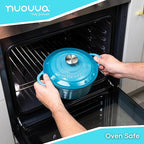 Cast Iron Pot with Lid – Non-Stick Ovenproof Enamelled Casserole Pot, Oven Safe up to 500° F – Sturdy Dutch Oven Cookware – Blue, 5-Quart, 24cm – by Nuovva