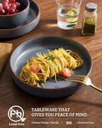 famiware Mercury Pasta Bowls Set of 4, 33 oz Large Salad Bowls, Ceramic Pasta Plates Bowls, Serving Bowls for Kitchen, Microwave & Dishwasher Safe, Charcoal
