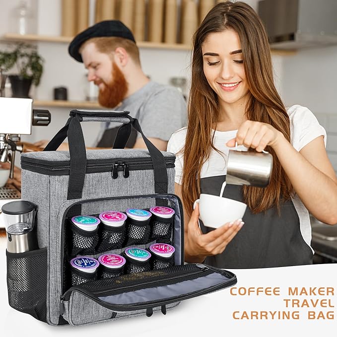 Coffee Maker Carrying Bag Compatible with Keurig K-Mini or K-Mini Plus, Single Serve Coffee Brewer Portable Storage Bag with Extra Pockets, Storage Tote Case With Shoulder Strap
