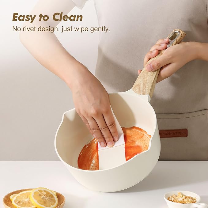 SENSARTE 2.0 & 3.0 Quart Ceramic Sauce Pan Sets with Lid, Cooking Pots Set, Nonstick Saucepan Set with Pour Spout, Small Kitchen Pot, Non toxic Saucepot, Induction Comptable, PFOA PTFE PFAS Free