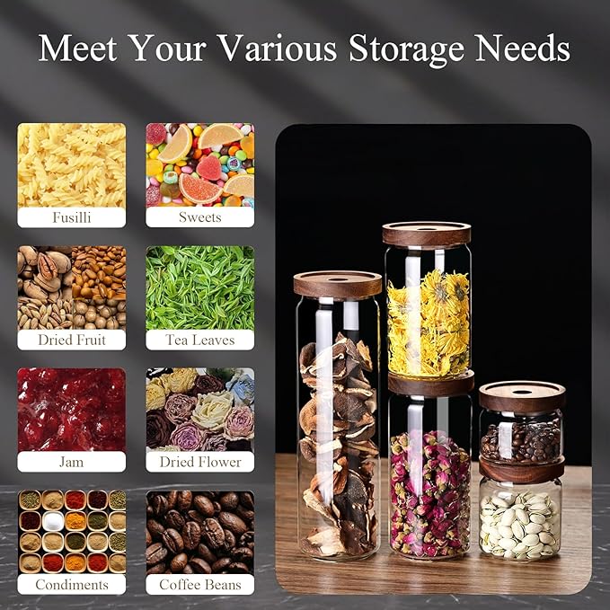 Glass Jars with Airtight Wood Lids - 57 oz Large Kitchen and Pantry Storage Containers, Canisters for Spaghetti, Noodles, Pasta, Ground Coffee, Sugar, Cereal, Set of 2