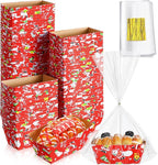 100 Sets Christmas Paper Loaf Pans Mini Disposable Baking Bread Pans with 100 Pcs Clear Bread Bags with Ties Rectangle Loaf Molds for Cake Oven Baker(3.2 x 1.6 x 1.6 Inches)