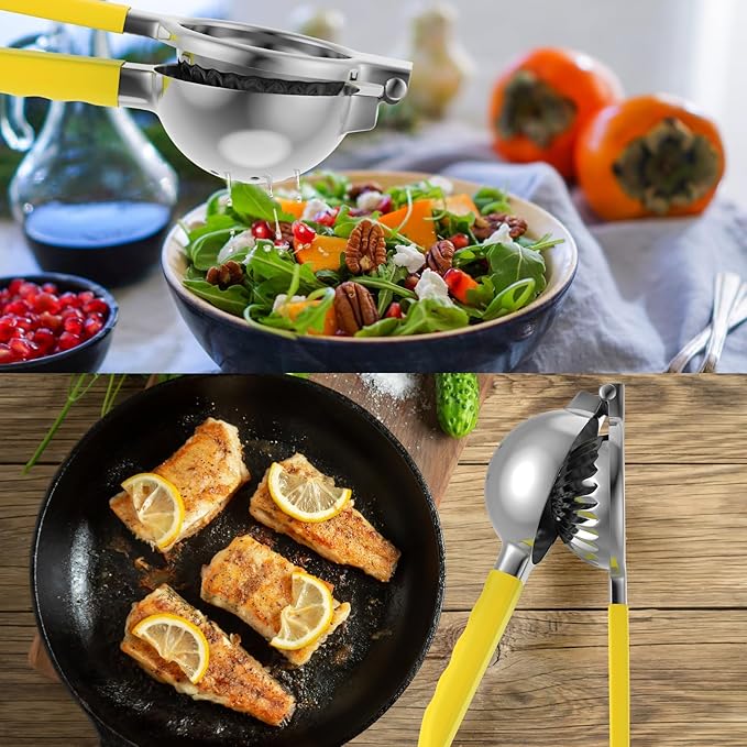 Lemon Squeezer Stainless Steel - Premium Quality, Heavy Duty Solid Metal Squeezer Bowl - Large Manual Citrus Press Juicer and Lime Squeezer (Yellow)