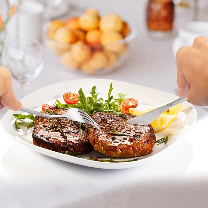 MIKIWAY 60-Piece Silverware Set for 12, Stainless Steel Flatware, Matte Cutlery Tableware, Kitchen Utensils Include Spoons and Forks, Satin Polished, Dishwasher Safe