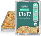 FUNSTITUTION Aluminum Foil Pans 13x17 (20 Pack) - Disposable Aluminum Baking Pans With High Heat Conductivity For Grilling, Cooking, Storing, Prepping, Disposable Pans and Tin Foil Pan