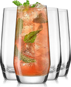 JoyJolt Gwen 18.5 oz Highball Glasses, 4pc Tall Glass Sets. Lead-Free Crystal Glass Drinking Glasses. Water Glasses, Mojito Glass Cups, Tom Collins Bar Glassware, and Mixed Drink Cocktail Glass Set