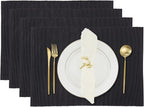 Cloth Placemats Set of 4, Cotton Blend Durable Layered Table Mats, Non-Slip Wrinkle Free Place Mats for Dining Table, Easy to Clean (Black, 13x19 Inch)