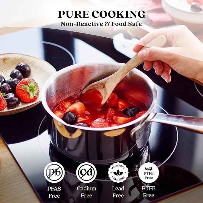 Alva Maestro 11-Piece Stainless Steel Nonstick Cookware Set – PFAS/PFOA/PTFE-Free, Non-Toxic Nonstick – Induction & Oven Safe, Even-Heat Technology, Professional Quality Pots & Pans with Steel Handles