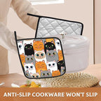Cat Pot Holder Set of 2,Cute Cartoon Cats Kitchen Heat Resistant Potholder for Women Men BBQ Cooking Baking