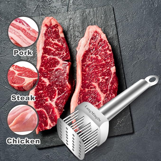 18/10 Stainless Steel Meat Tenderizer Tool, 24 Sharp Needles for Tenderizing Steak Chicken Pork Veal Barbecue Marinating