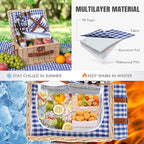 HappyPicnic Picnic Basket Set for 2 - Wicker Picnic Basket with Waterproof Blanket & Insulated Liner, Large Handmade Willow Hamper with Cutlery Kit for Outdoor, Picnic, Camping, Party, Holidays (Blue)