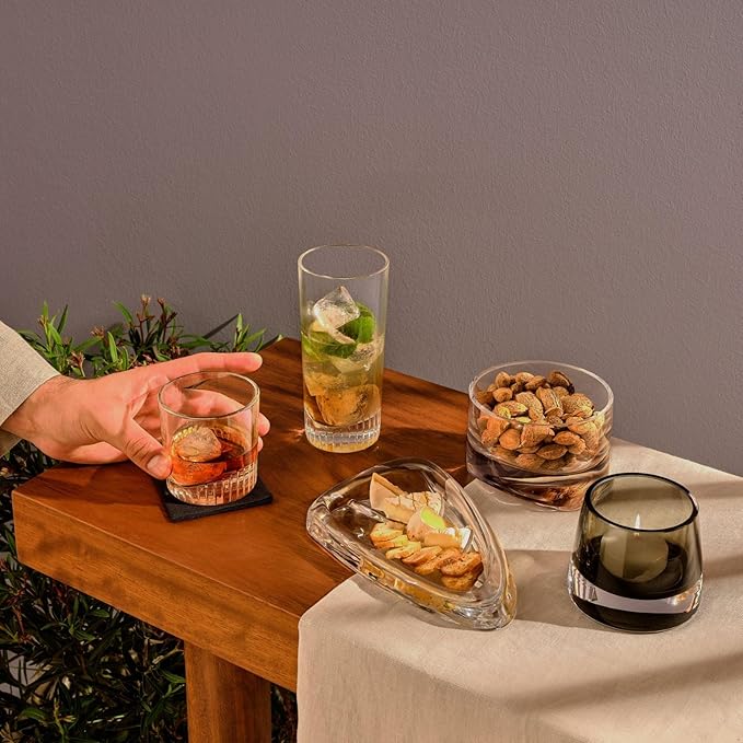 NUDE Whiskey Glasses Set of 4 – Caldera 11 oz Lead-Free Crystal Old Fashioned Rocks Glasses for Whisky, Scotch & Bourbon – V-Shape Motif Base, Dishwasher Safe Barware