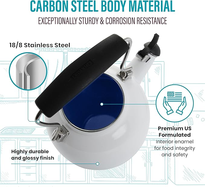 Chantal Tea Kettle, 1.7 QT, Vintage Series, Premium Enamel on Carbon Steel, Whistling, Even Heating & Quick Boil (Cobalt Blue)