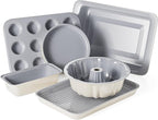VONIKI Ceramic Baking Pans Set, 7 PCS Nonstick Bakeware Sets Baking Sheets For Oven Baking Set With Cookie Sheet, Cake Pan, Loaf Pan, Muffin Pan, Roaster Pan, Cooling Rack - Nontoxic Baking Supplies