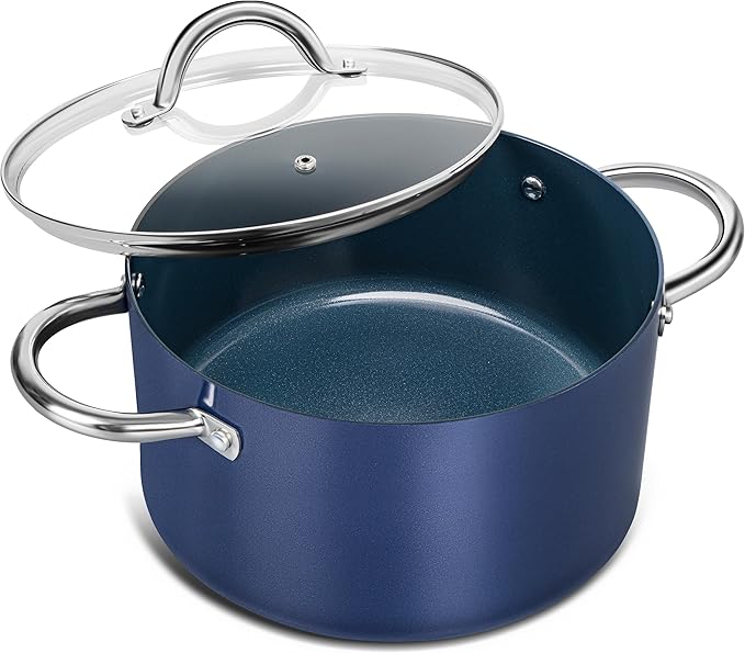 MICHELANGELO 6 Quart Stock Pot with Lid, Non Toxic Cooking Pot, Ceramic Soup Pots with Lid, Non Stick Pot with Stainless Steel Handle, Induction Compatible