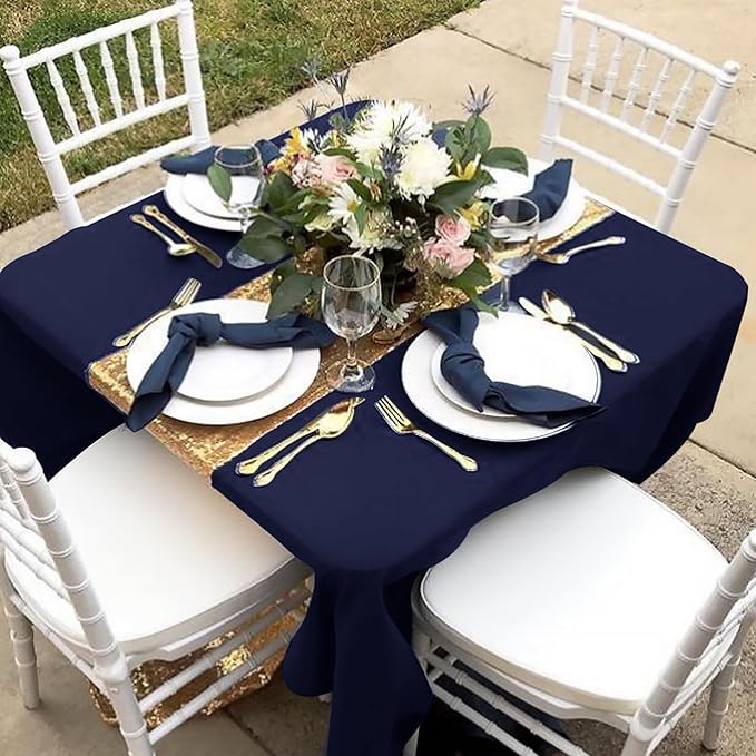 Fitable 6 Pack Square Tablecloths - 70 x 70 Inches - Stain Resistant and Reusable Table Clothes, Navy Polyester Fabric Table Covers for Dining, Card Tables, Coffee Tables