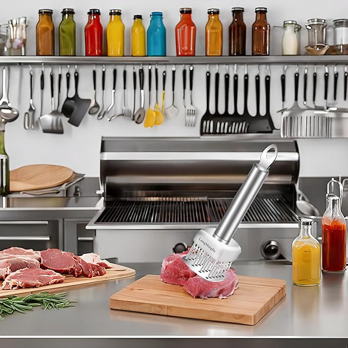 18/10 Stainless Steel Meat Tenderizer Tool, 24 Sharp Needles for Tenderizing Steak Chicken Pork Veal Barbecue Marinating