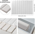 Stone Drying Mat for Kitchen Counter, Collapsible Diatomaceous Earth Dish Drying Mats, Supe Absorbent Quick Dry Stone Mat Kitchen，PU Leather Surface Removable and washable (White, 23.6”x15.4”)