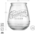 Glaver's Stemless Wine Glasses 21 Oz. Set Of 4 Original Mason Vintage Goblet Beverage Glasses Uses For Your Cocktail Lounge, Whiskey Parties, and Everyday Dinner Table. Dishwasher Safe. (Large)