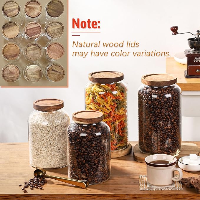 WHJY 2 pack 1/2 Gallon Glass Jars with Airtight Lids Transparent Clear Kitchen Canister for Pantry Organization Large Food Storage Containers for Coffee Flour Sugar Pasta